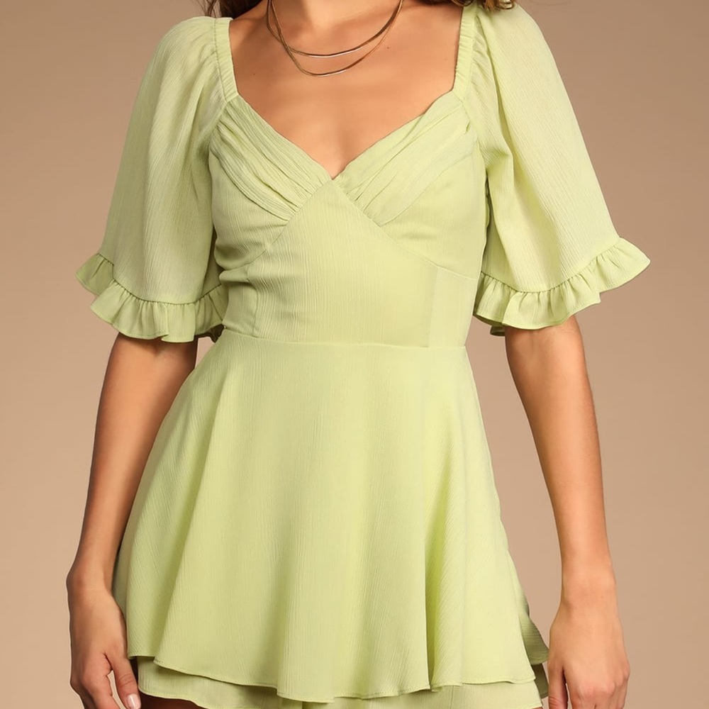 NWT - Lulu’s Light Green Ruffle Sleeve Dress